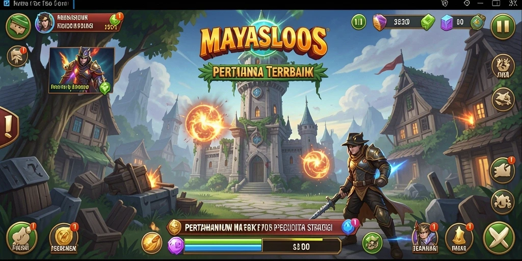 Tampilan gameplay menegangkan di MAYASLOTS dengan strategi Tower Defense.