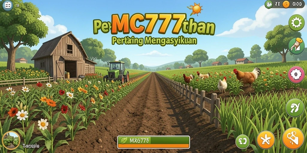 Screenshot gameplay MC777 dengan fokus pada aktivitas bertani.